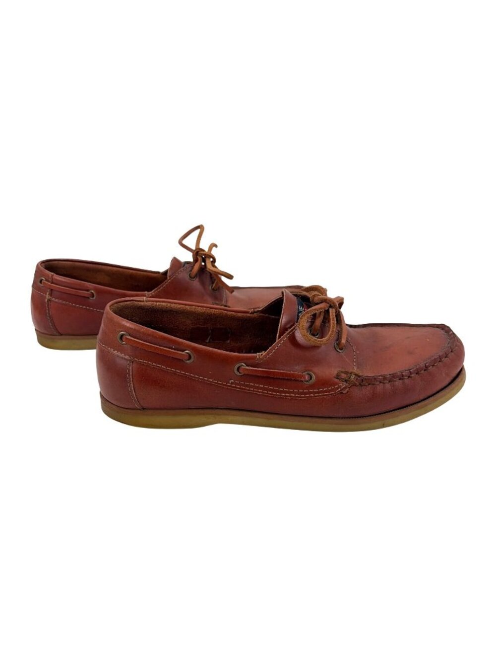 Maine New England Leather Boat Shoes Men 9 Brown Lace-Up Moc Toe Preppy Coastal - Picture 2 of 9